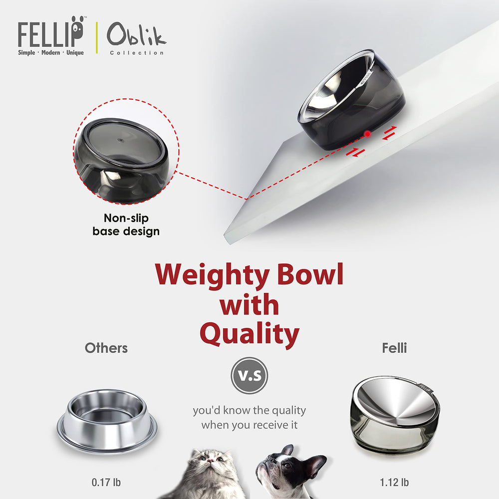 Felli Oblik non-slip weighted base prevents sliding and tipping during meals
