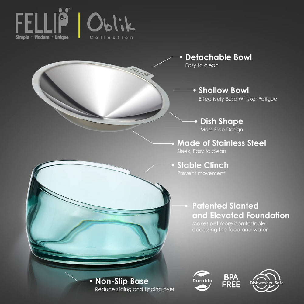 Felli Oblik wide dish promotes whisker-friendly dining with less mess.