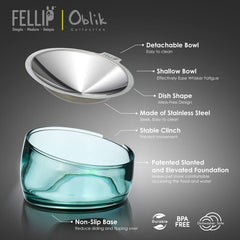 Felli Oblik wide dish promotes whisker-friendly dining with less mess.