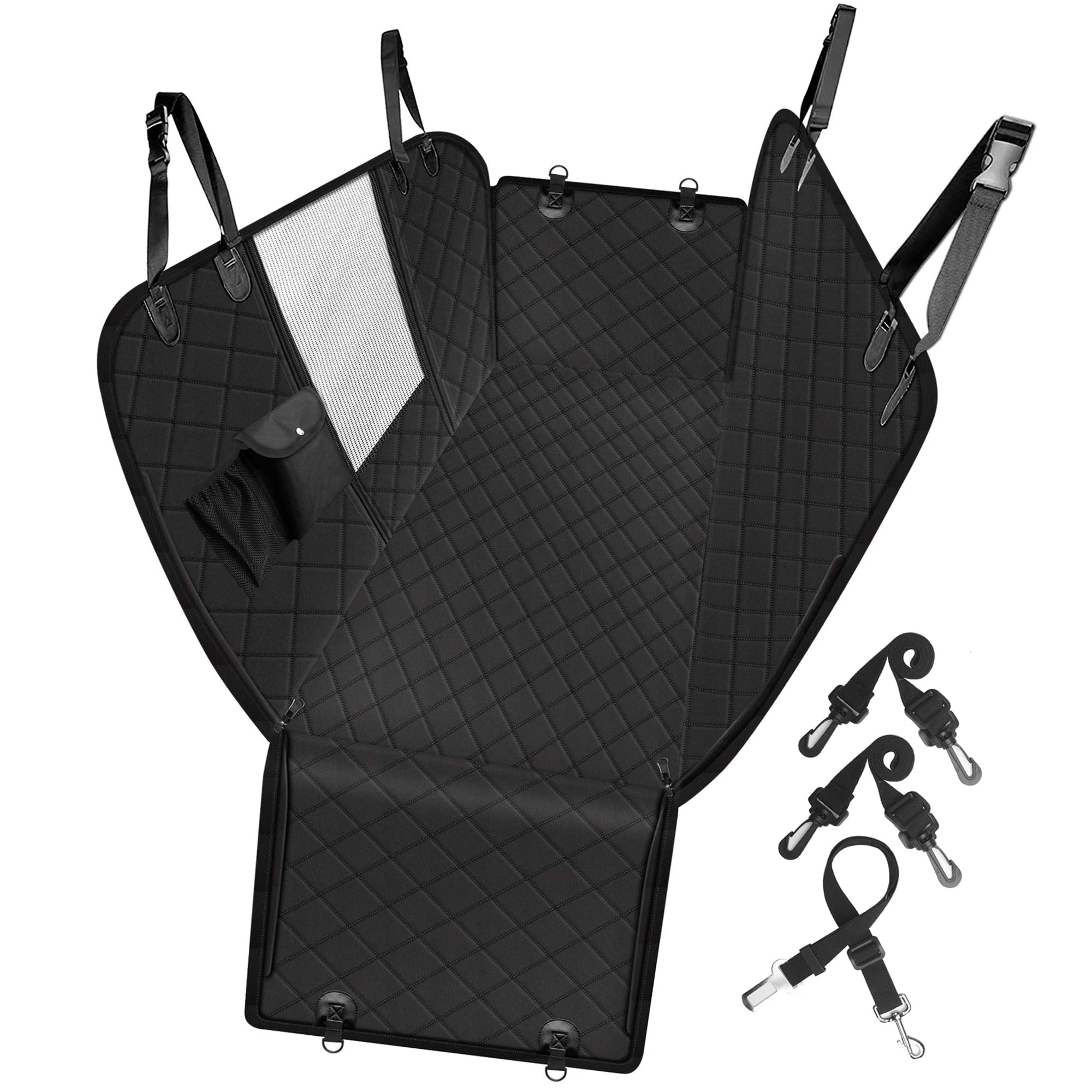 Femuar dog car seat cover provides full back seat coverage for interior protection