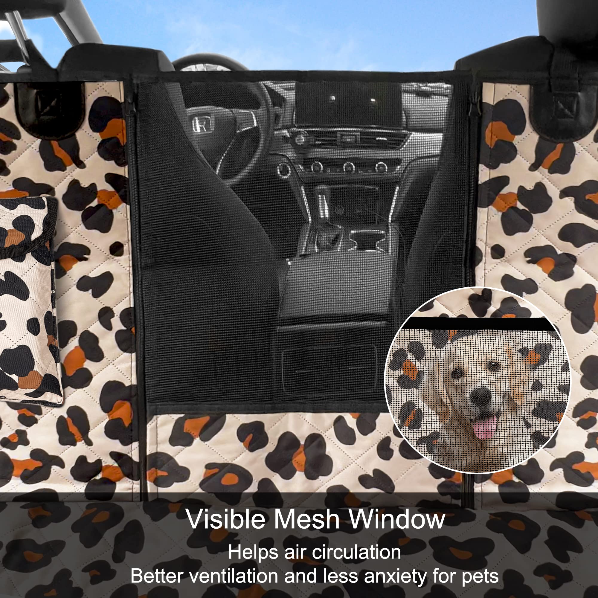 Femuar dog seat cover pockets store treats, toys, and waste bags neatly.