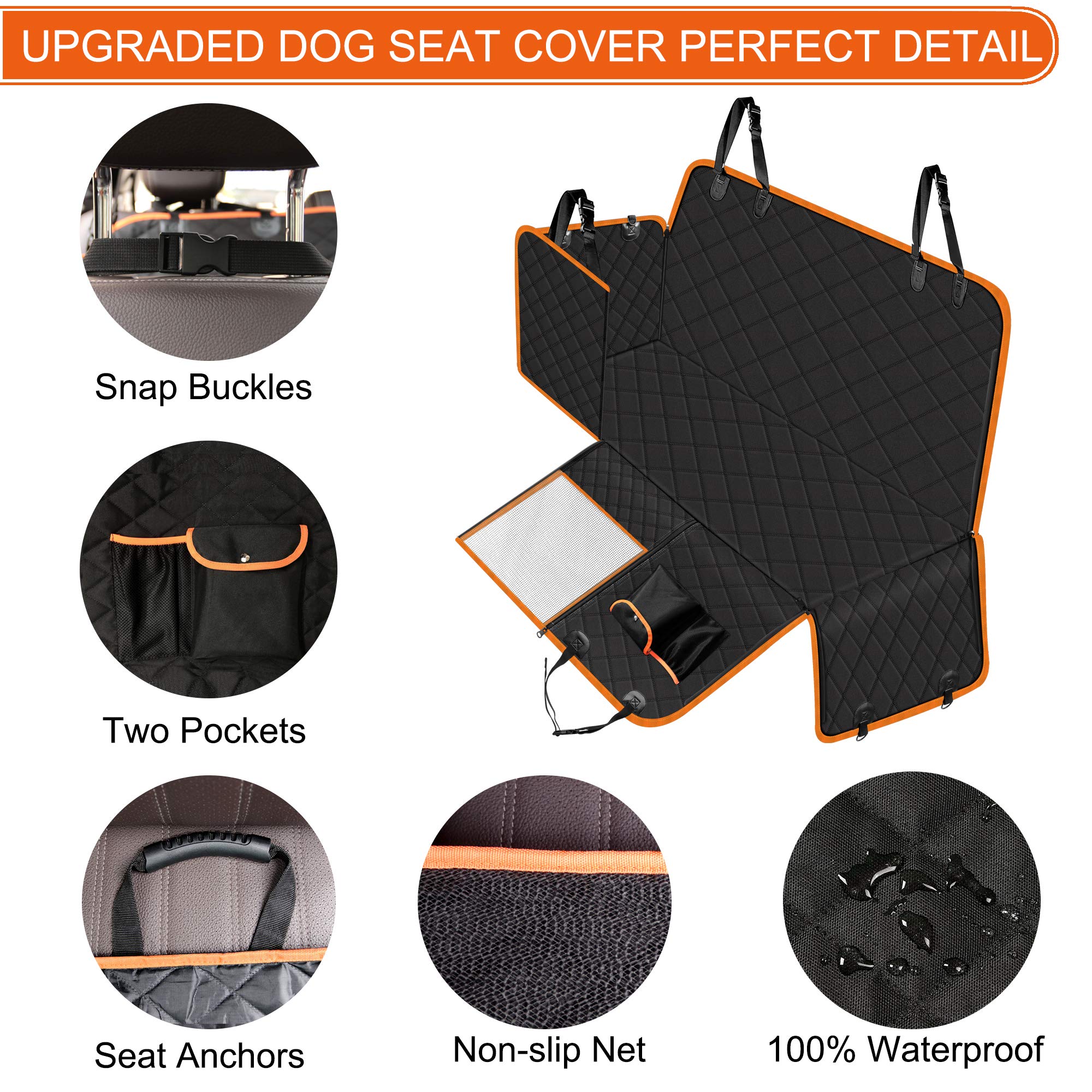 Femuar seat cover with mesh visual window enhances airflow and reduces dog anxiety.