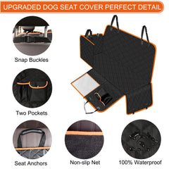 Femuar seat cover with mesh visual window enhances airflow and reduces dog anxiety.