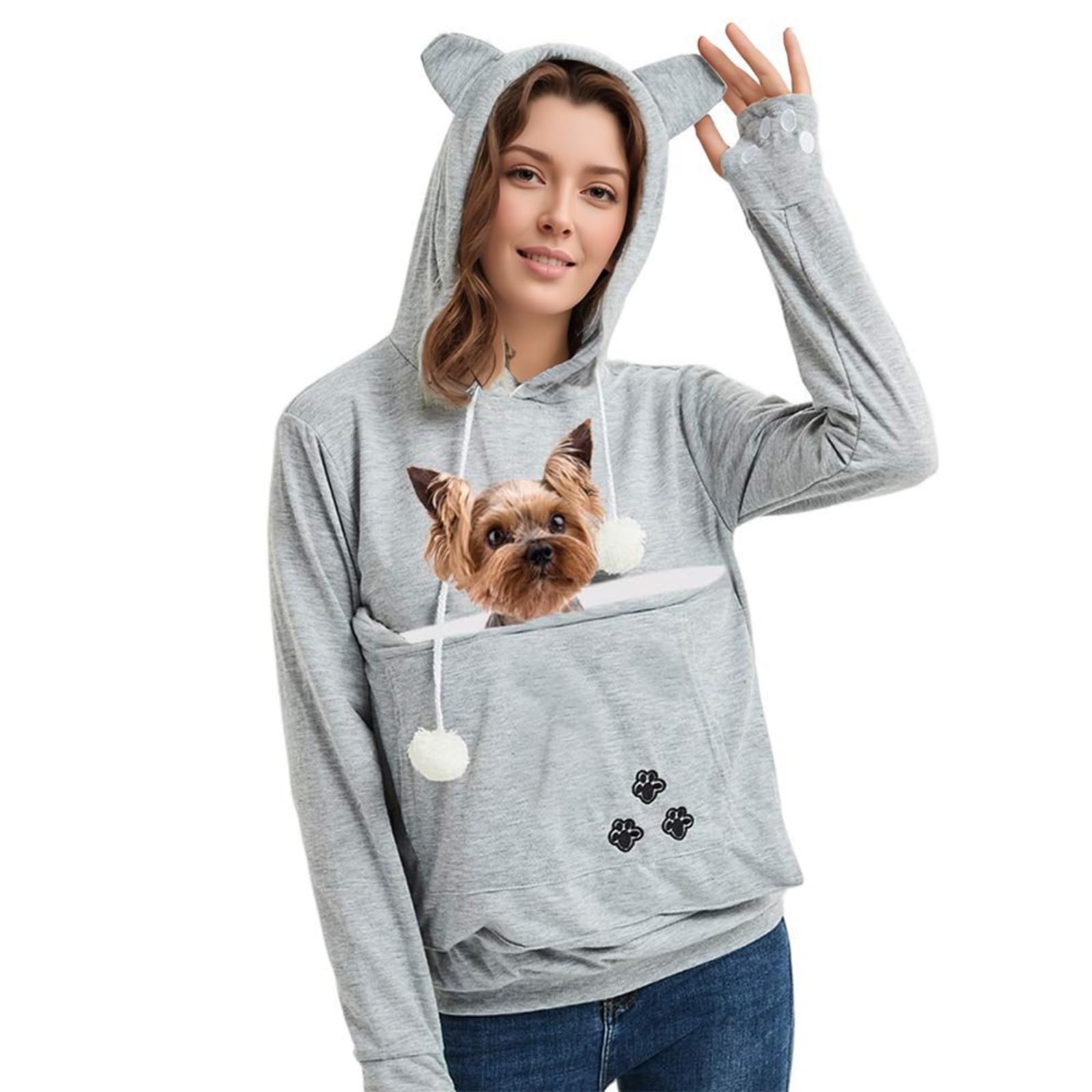 Fenben Women's Pet Carrier Hoodie front view for hands-free pet carrying and casual style