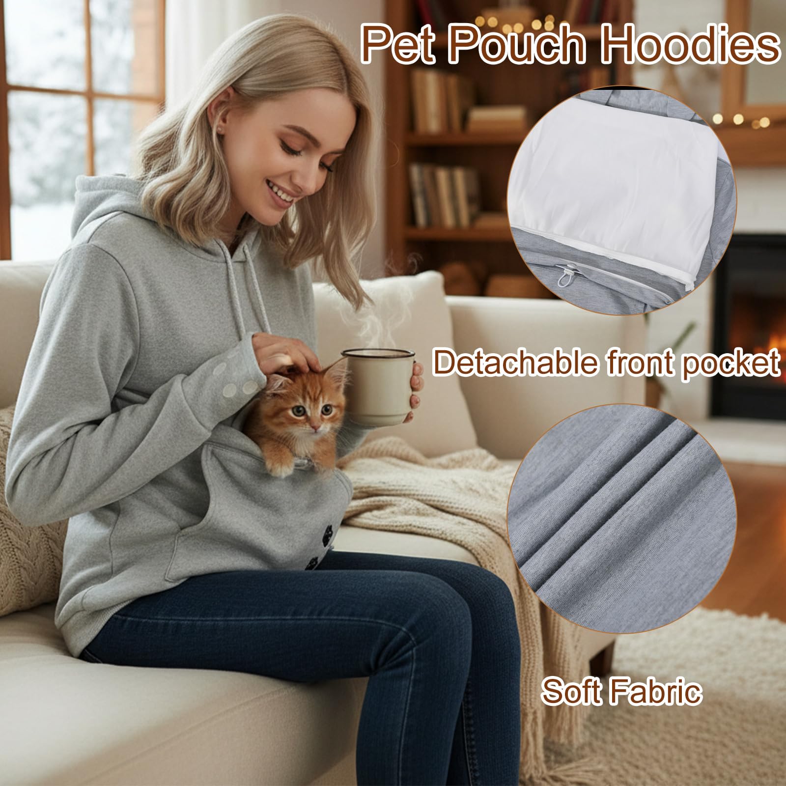 Fenben Women's Pet Carrier Hoodie pouch close-up highlighting roomy pocket for small dogs or kittens