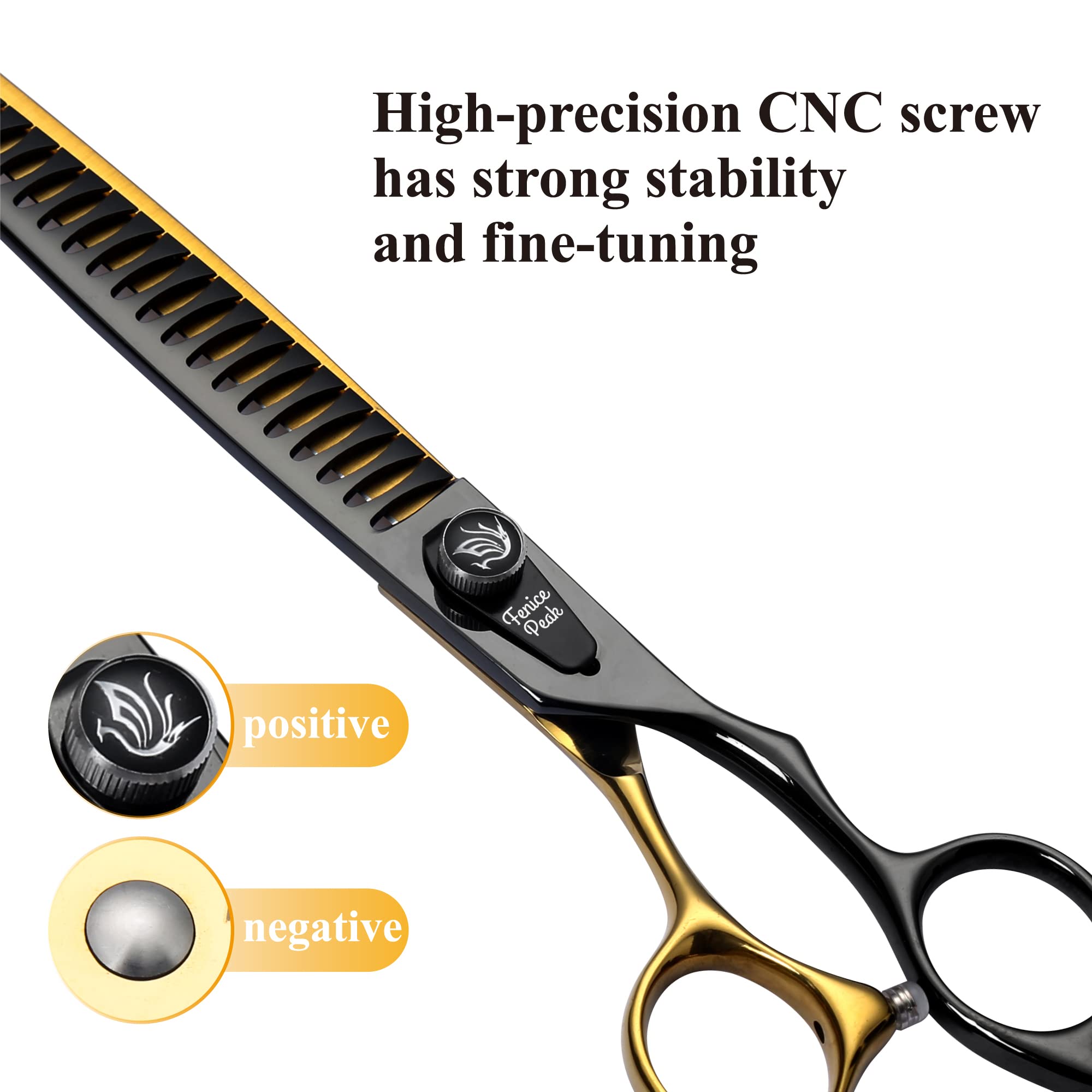 Fenice Peak 7-inch curved dog scissors — gentle contouring around delicate areas.