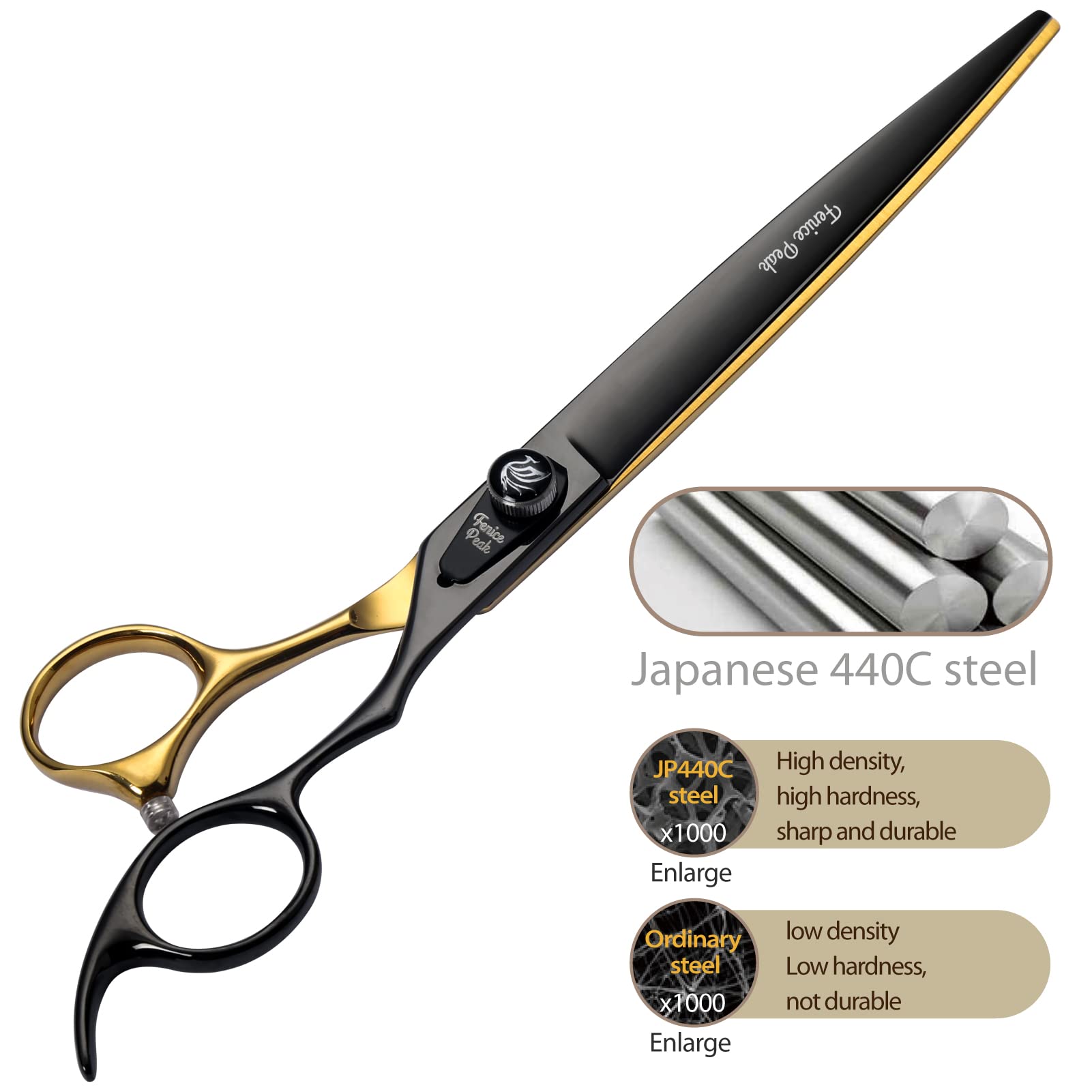 Fenice Peak 7-inch thinning dog scissors — reduces bulk for balanced coats.