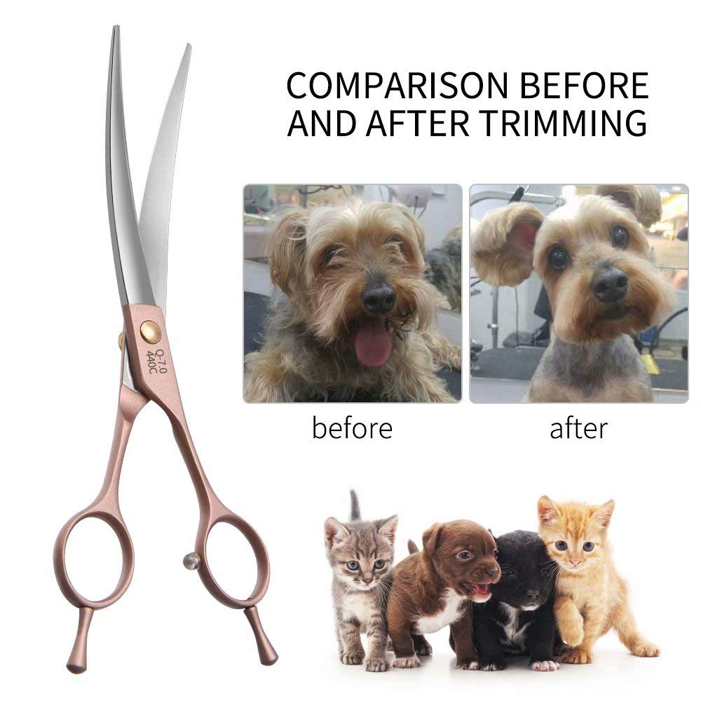 Fenice Peak curved dog grooming scissors rose gold 8in glide through thick fur