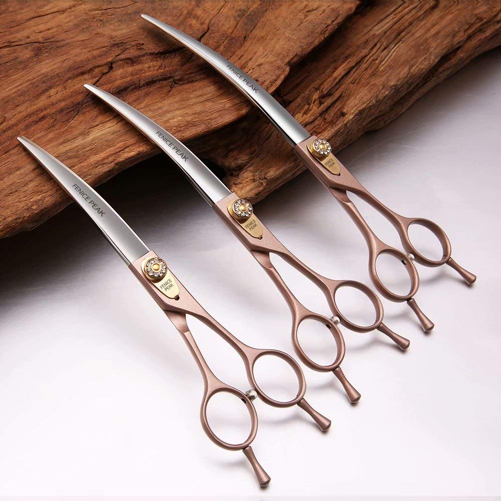 Fenice Peak curved scissors offer precision grooming for heads, ears, and paws