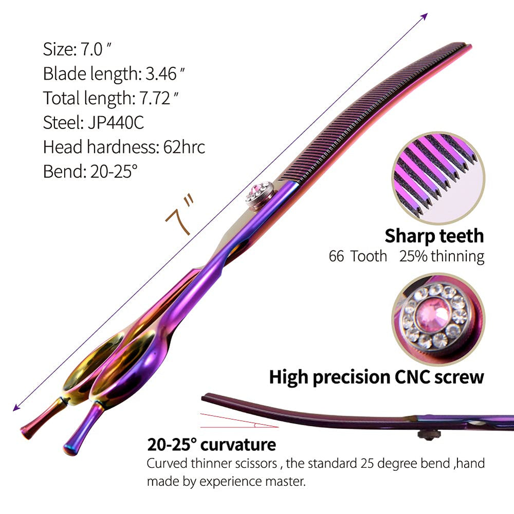 Fenice Peak dog grooming scissors multicolored handle emphasizing comfortable grip and versatile styling