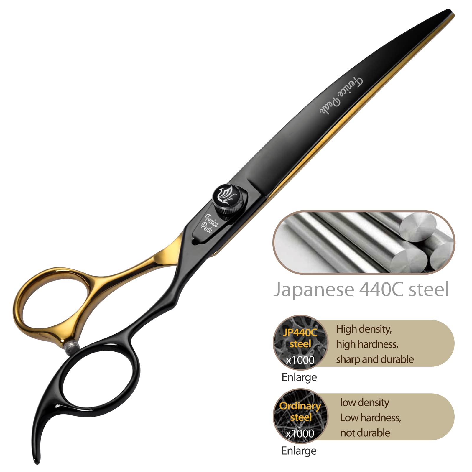 Fenice Peak ergonomic offset handle designed to reduce hand fatigue.
