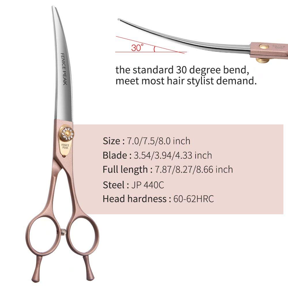 Fenice Peak rose-gold dog shears with silencer for calmer grooming