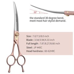 Fenice Peak rose-gold dog shears with silencer for calmer grooming