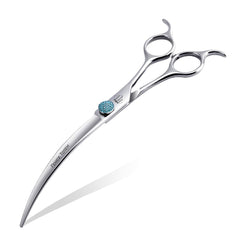 Fenice Totem curved shear 45-degree arc for precise dog grooming shaping.