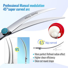 Fenice Totem curved shear handle ergonomic grip for comfortable, steady grooming sessions.