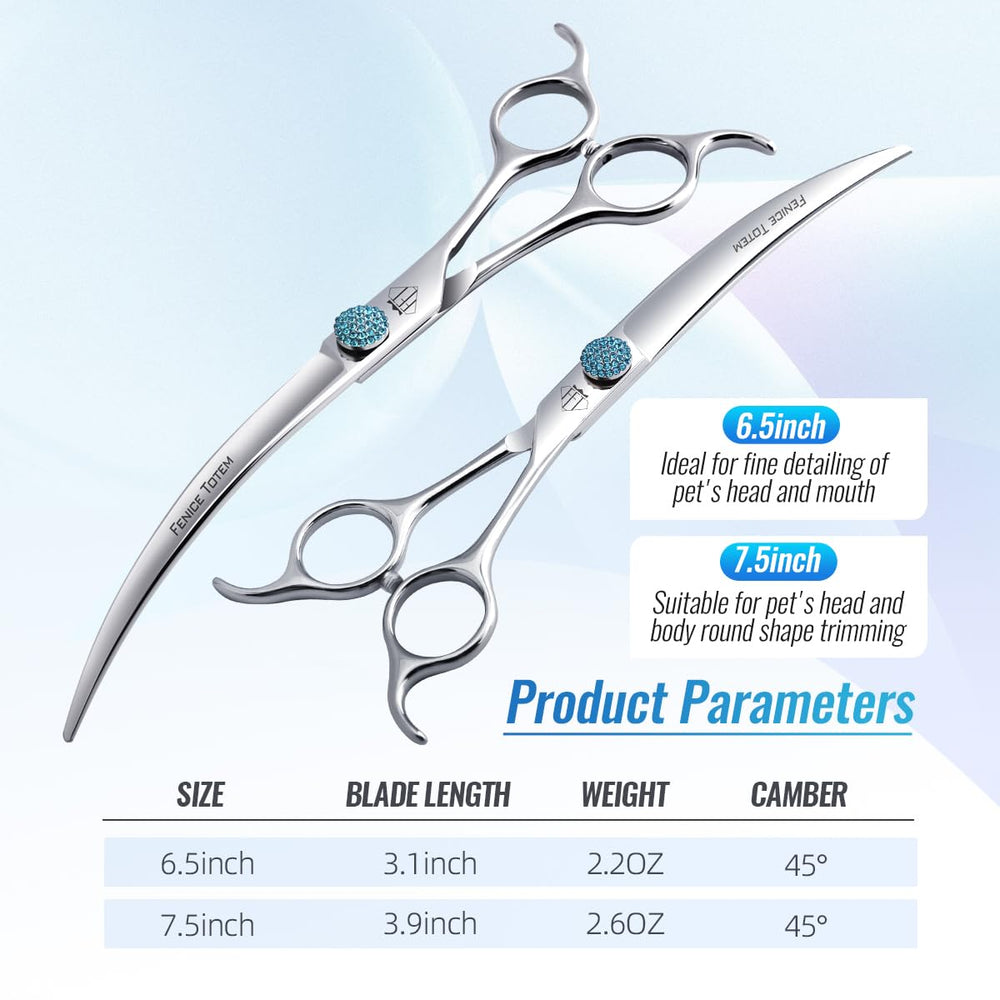 Fenice Totem curved shear packaging showcases a professional grooming tool ready for use.