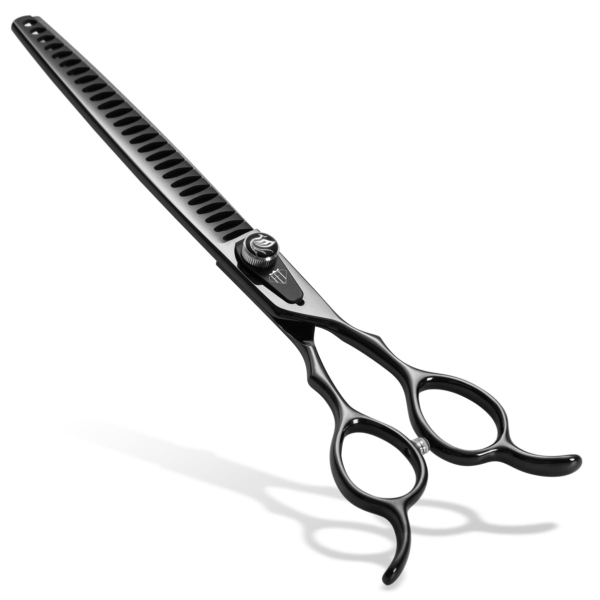 Fenice Totem dog grooming scissors in bright black for comfortable long grooming sessions.