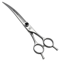Fenice Totem dog grooming scissors curved blade ready for precise trims.