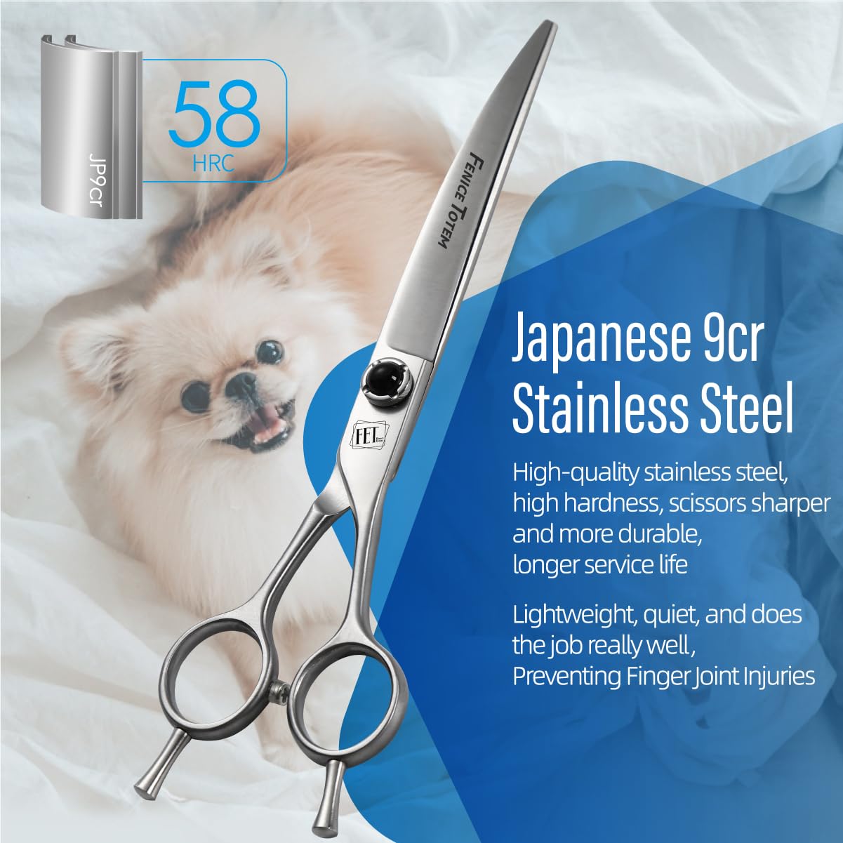 Fenice Totem curved blade 7.5-inch scissors deliver controlled cuts for pets