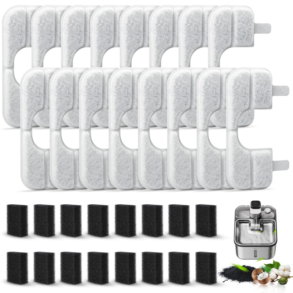 Fenkabs 16-pack filters for Qinliy Q108 fountain—supports fresh pet water.