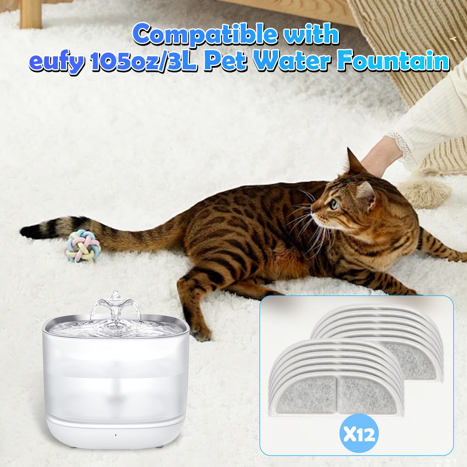 Fenkabs cat fountain filters compatible with eufy 3L stainless steel dispenser.