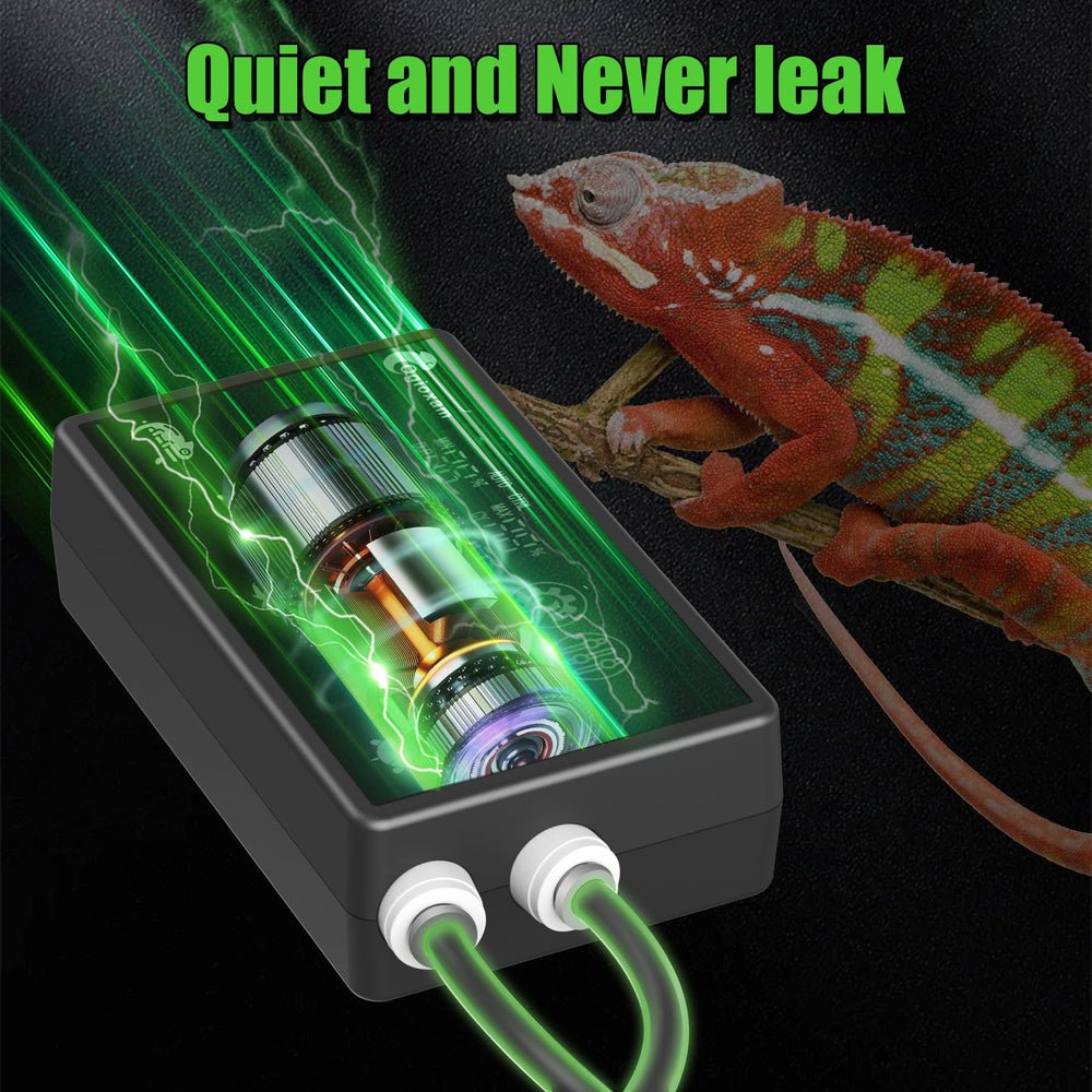 Fenocran misting system in use maintains humidity in terrarium.
