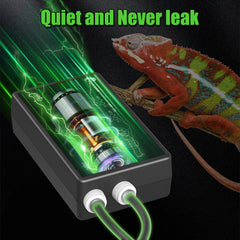 Fenocran misting system in use maintains humidity in terrarium.
