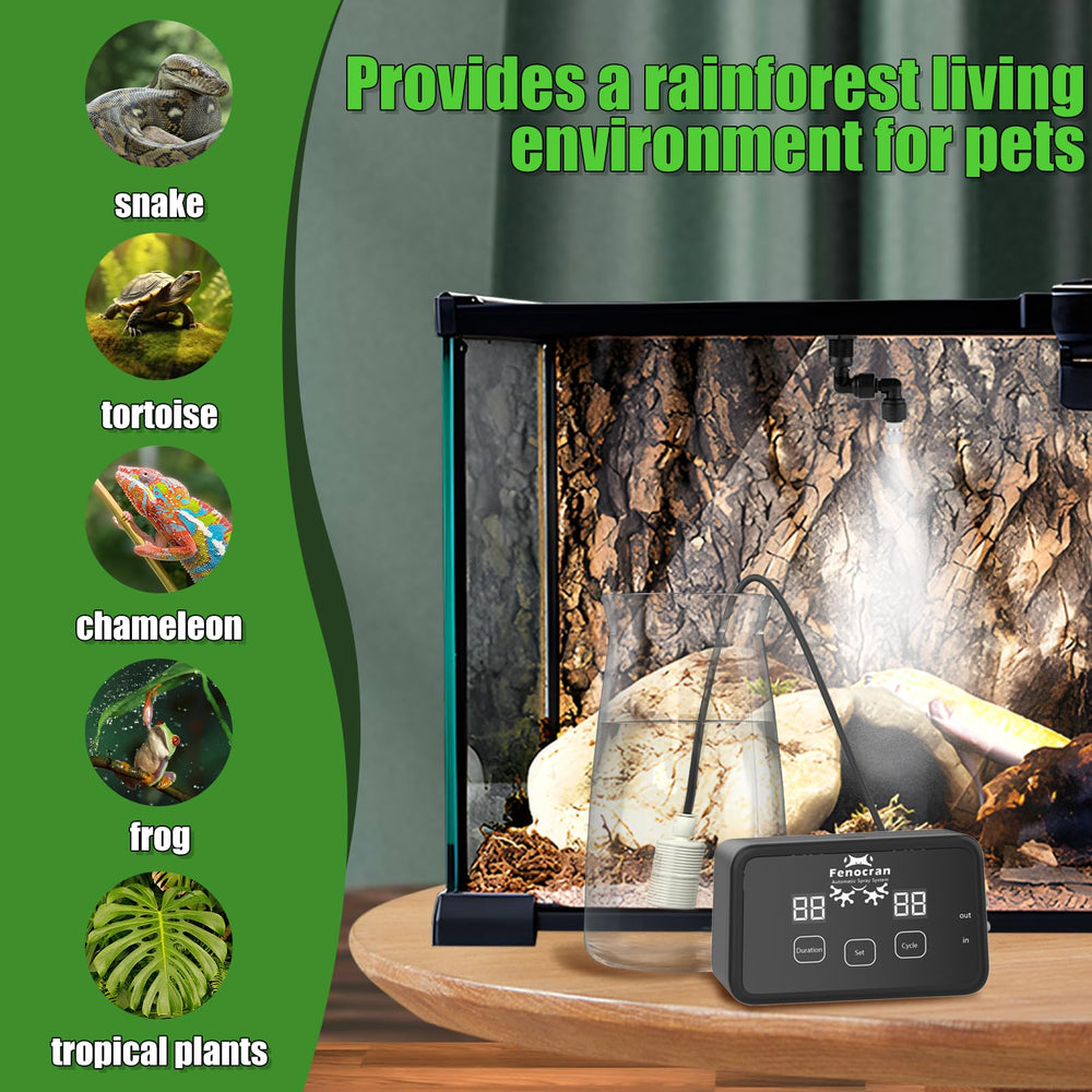 Fenocran automatic reptile mister system two nozzles creating gentle rainforest mist
