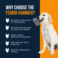 Fenrir Hammer treat-stuffing feature helps slow meals while providing tasty enrichment during canine snack time.