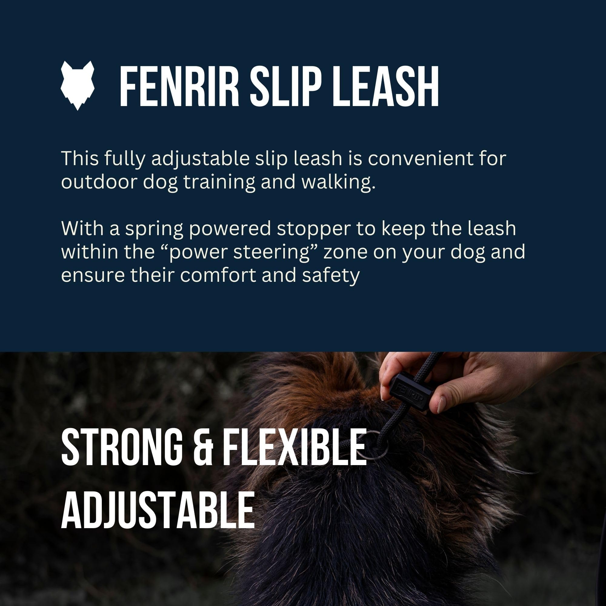 Fenrir Slip Leash adjustable-stopper demonstrates secure control on walks