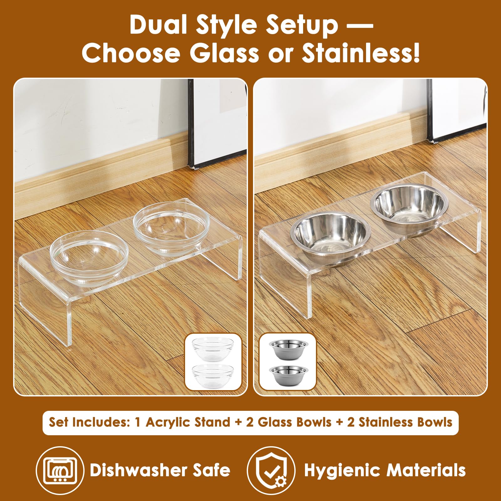 Feoyoho-clear-acrylic-stand shows a modern, durable feeding centerpiece.