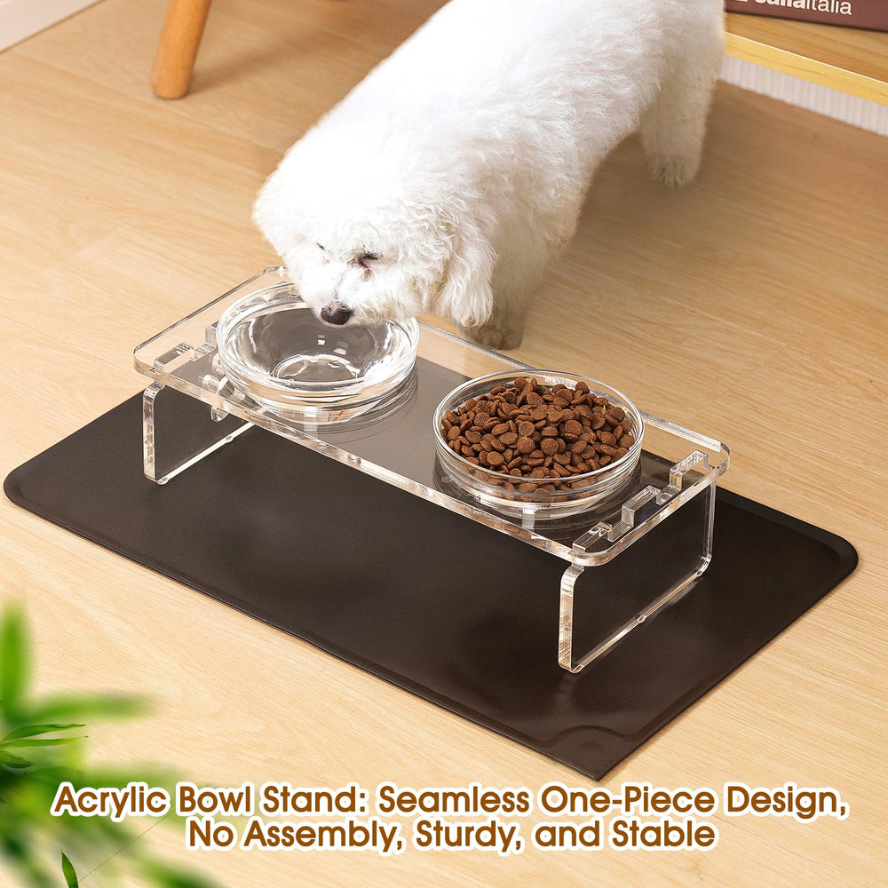Feoyoho elevated bowls stand side view highlighting a stable, space-saving design