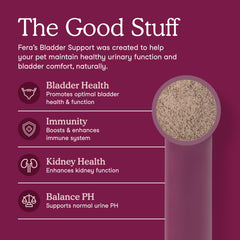 Fera Pets bladder-support-astragalus-marshmallow-ingredients jar shows a natural blend for urinary balance.