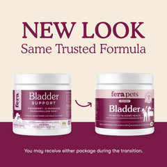 Fera Pets Bladder Support powder scoop image demonstrates easy dosing for dogs and cats.