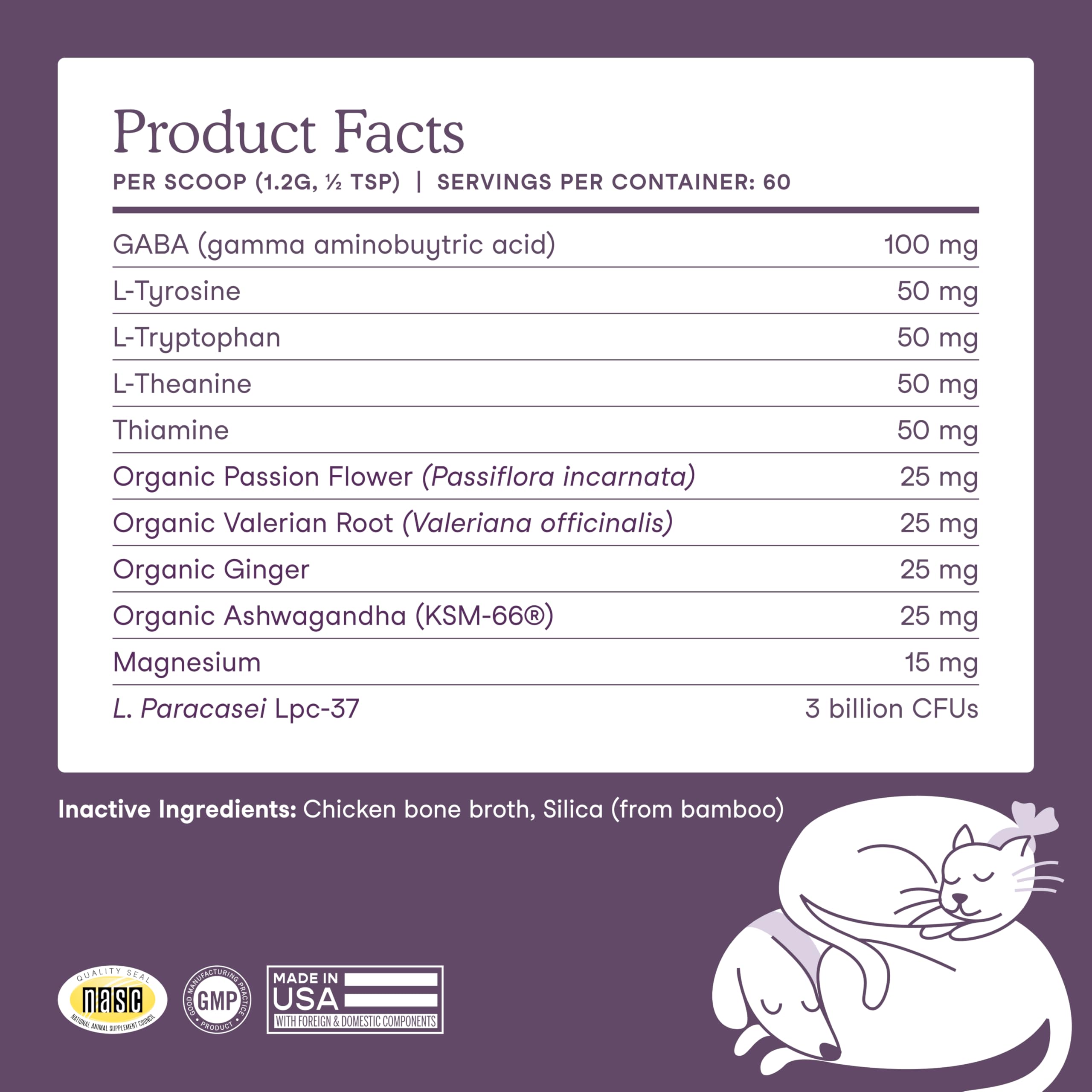 Fera Pets Calming valerian-ginger visuals imply soothing balance.