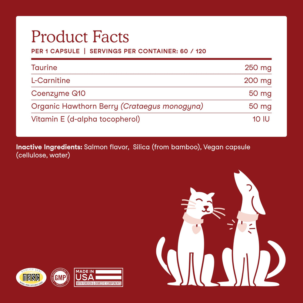 Fera Pets Cardiac Support capsules for dogs and cats shown for easy dosing