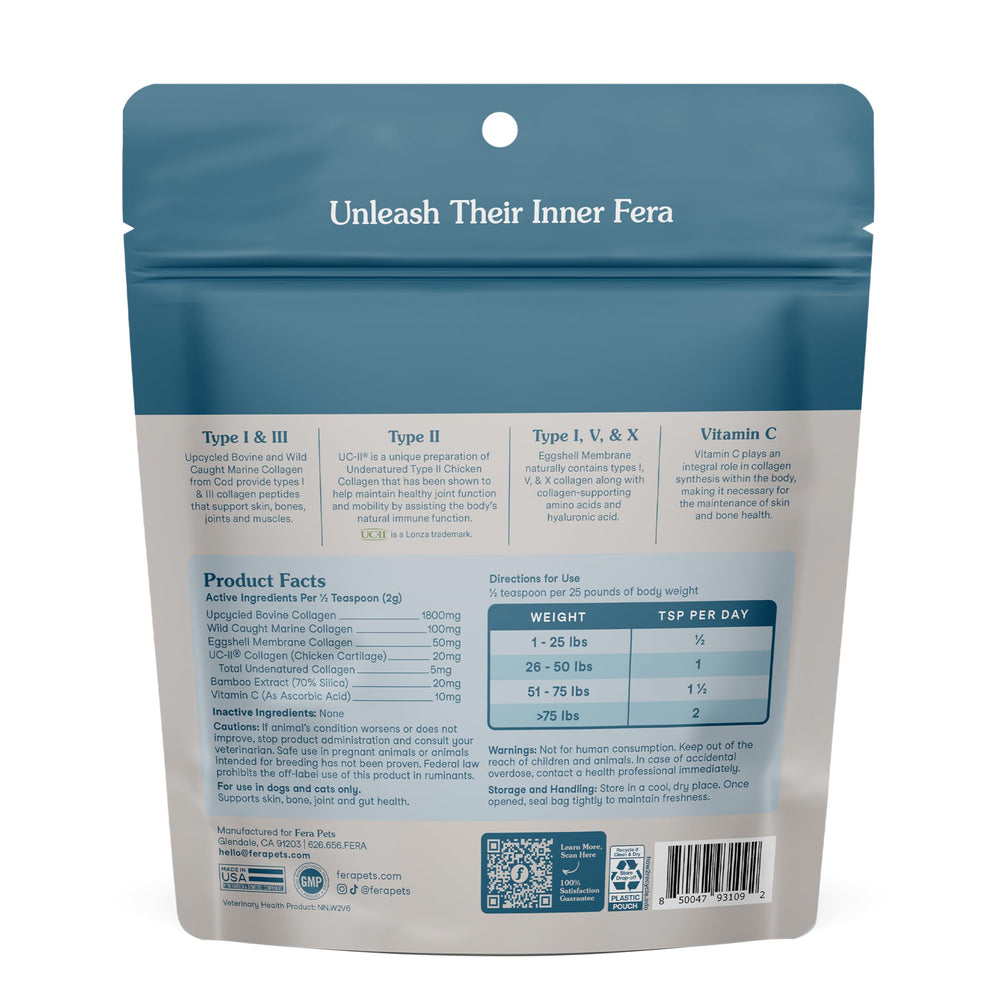 Fera Pets Collagen Powder coat close-up showing potential coat shine