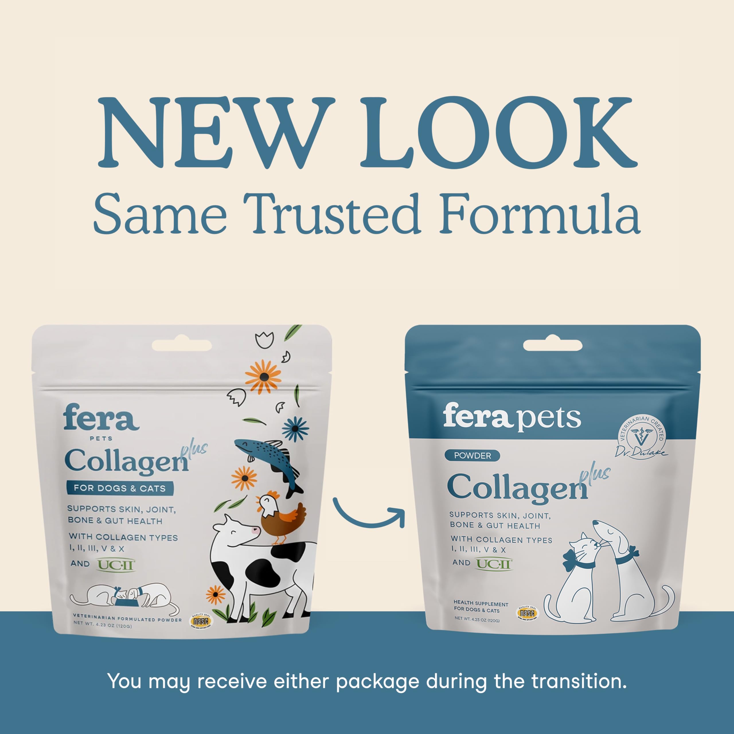 Fera Pets Collagen Powder measuring scoop showing easy dosing for cats and dogs