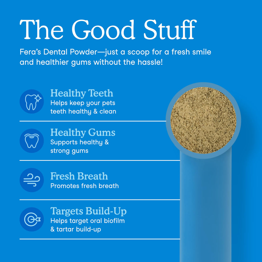 Fera Pets dental powder dog-cat-oralcare image highlights simple daily use.