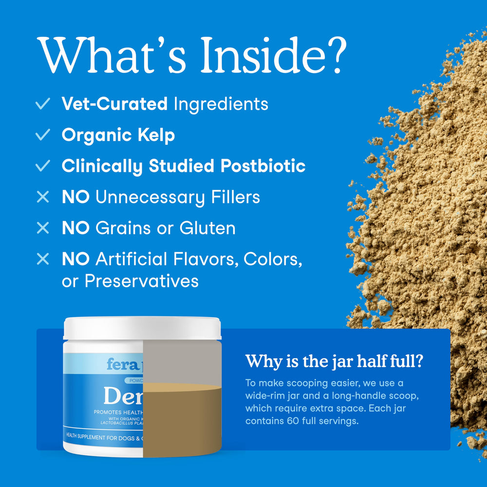 Fera Pets dental powder kelp-ingredient image emphasizes natural sea plant benefits.