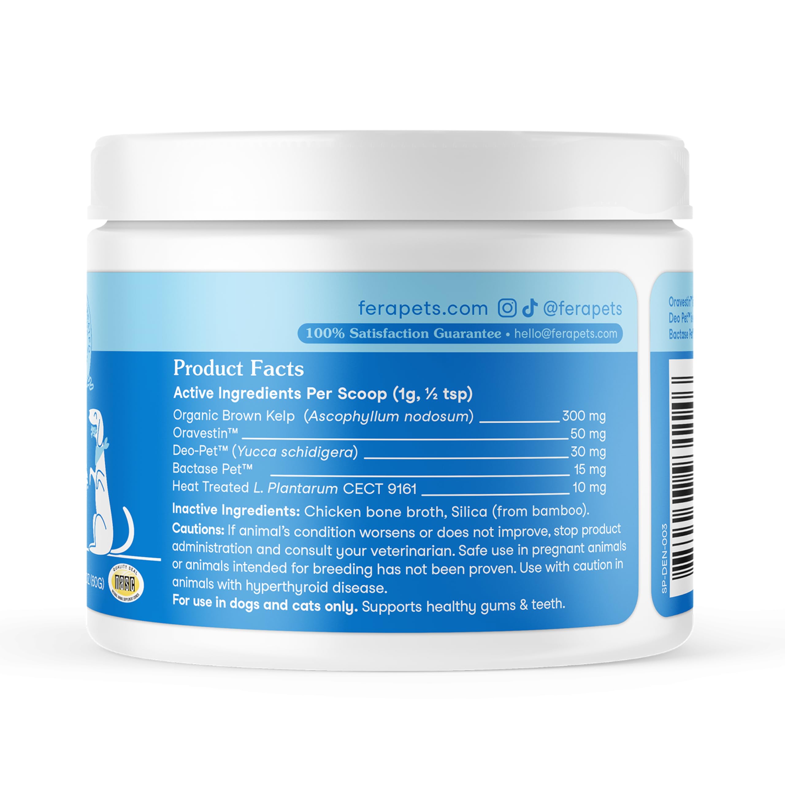 Fera Pets dental powder no-fillers badge shown on package.