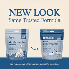 Fera Pets Goat Milk Topper dispensing spoon image showing easy dosing for 25-pound increments.