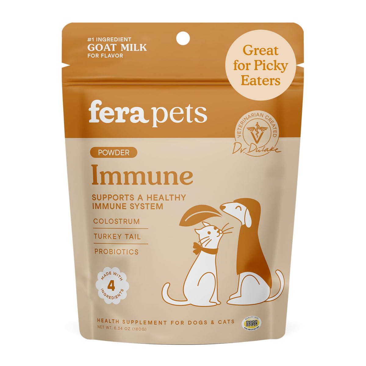 Fera Pets Immune Goat Milk topper shown in a dog bowl for easy feeding and testing palatability