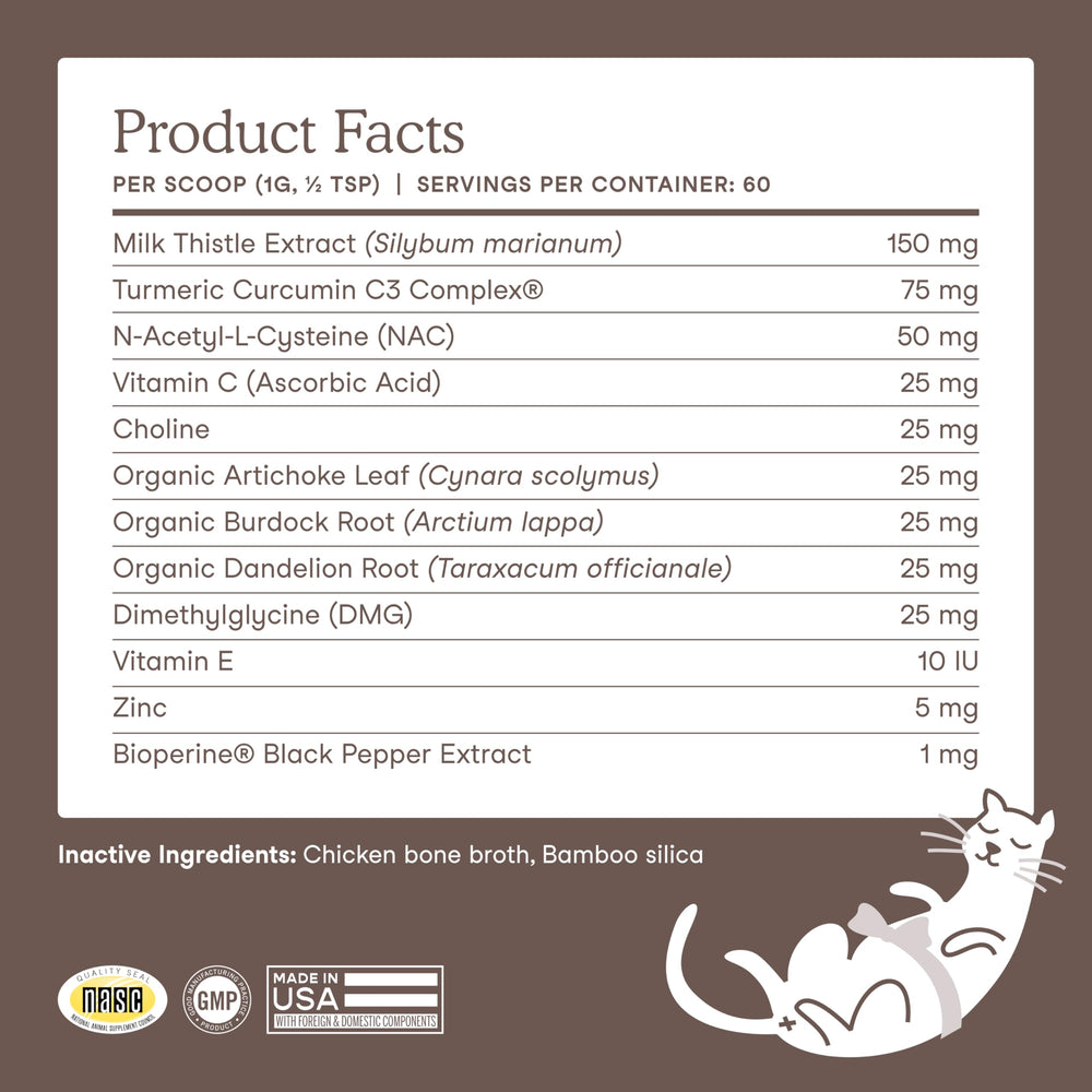 Fera Pets liver supplement USA-made badge signals quality and manufacturing standards