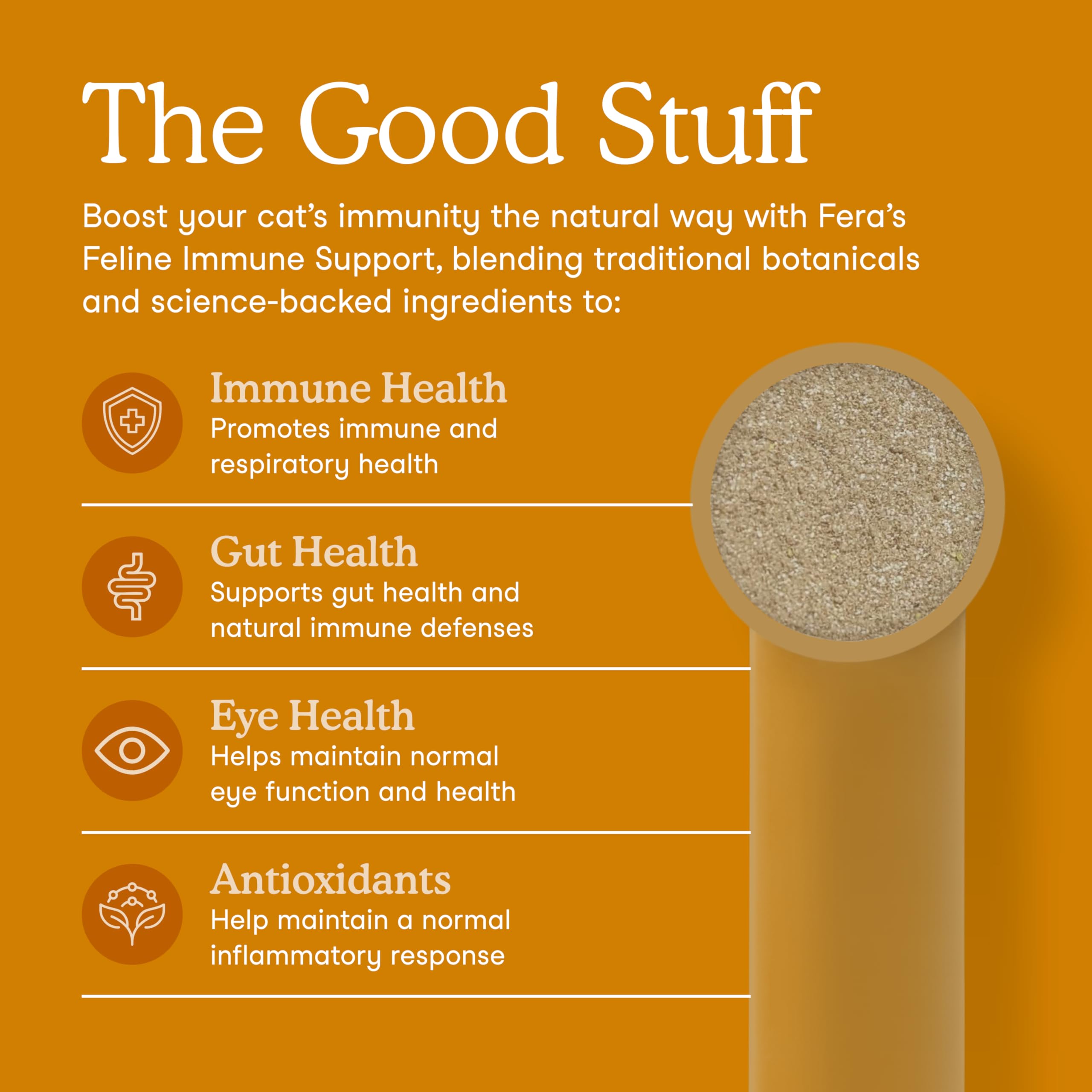 Fera Pets Lysine Powder pour shows easy use as a daily food topper.