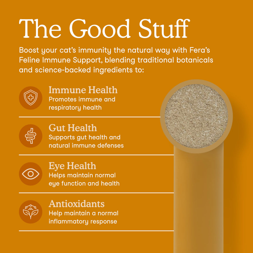 Fera Pets Lysine Powder pour shows easy use as a daily food topper.