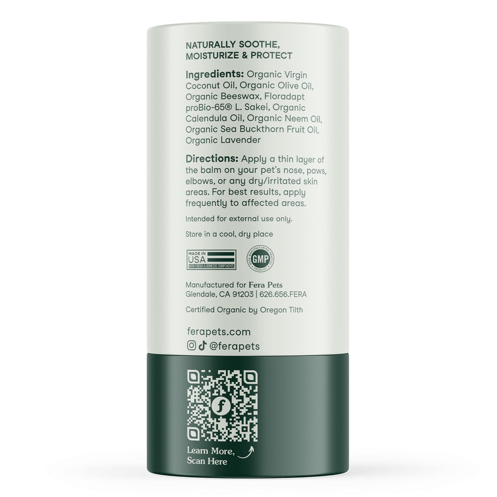 Fera Pets PawBiome Balm organic ingredients with seabuckthorn and neem for skin support