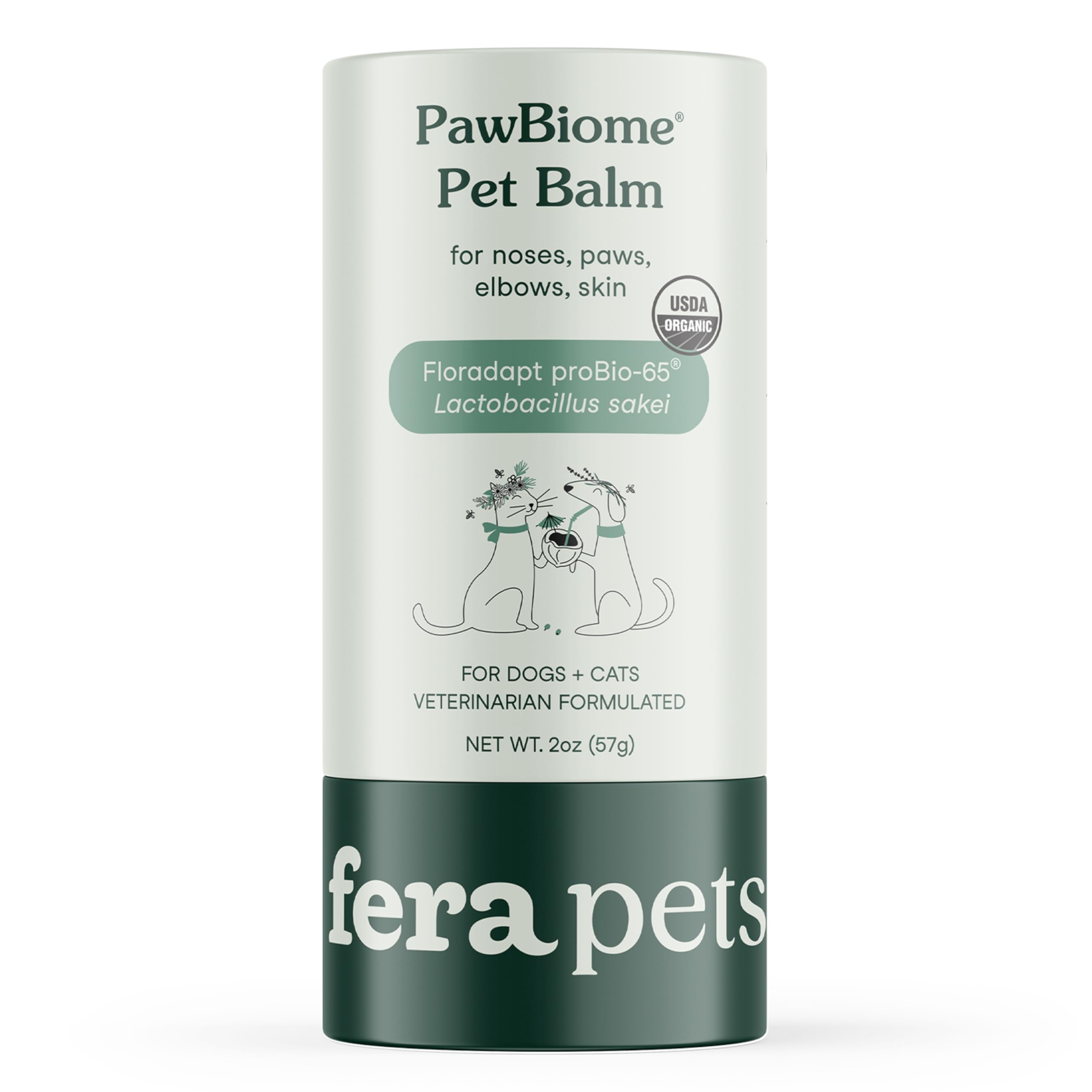 Fera Pets PawBiome Balm stick front view showing protective paw care for pets