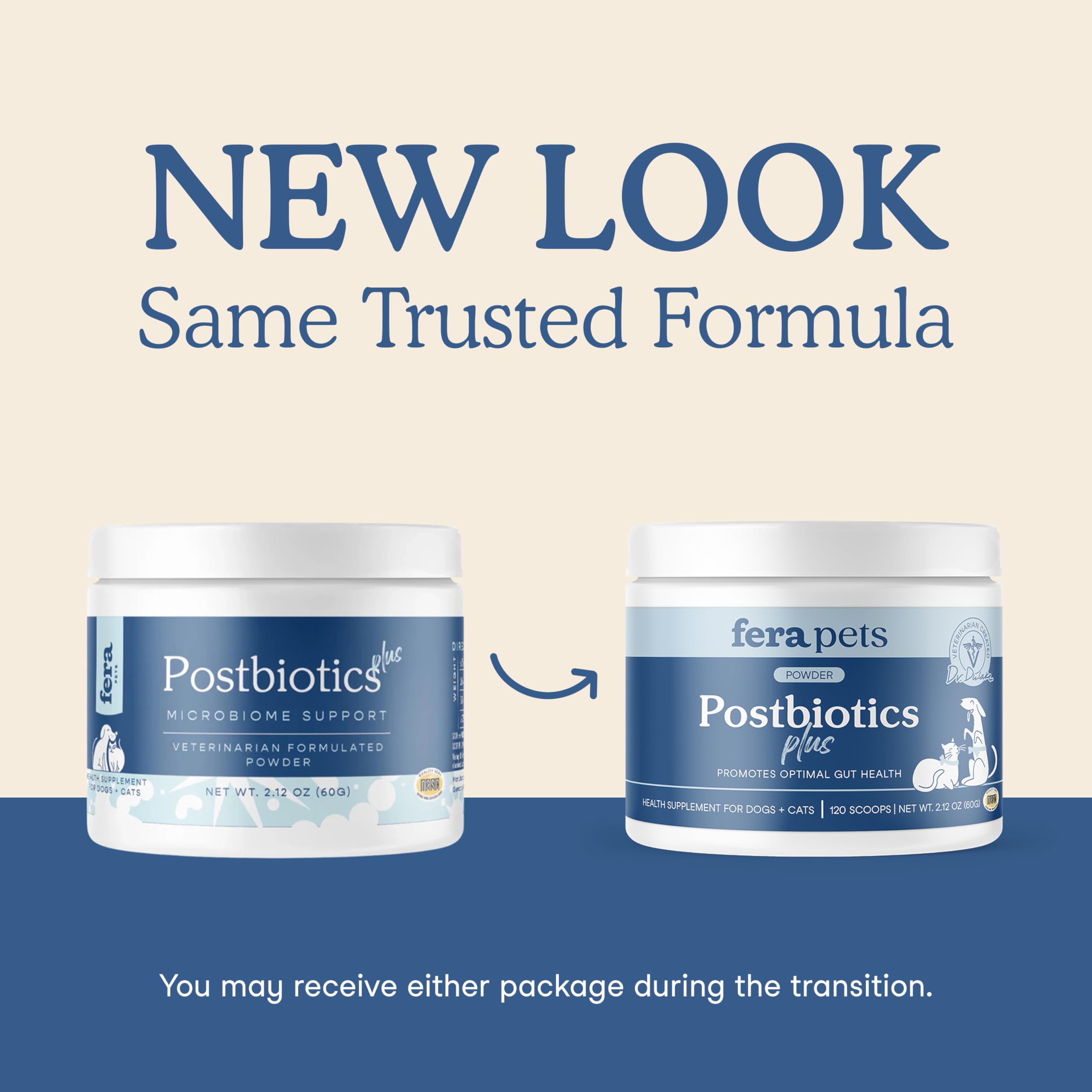 Fera Pets Postbiotics Plus Prebiotics scoop demonstrates easy dosing for daily digestion.