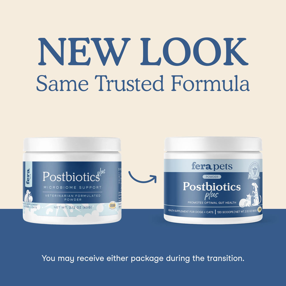 Fera Pets Postbiotics Plus Prebiotics scoop demonstrates easy dosing for daily digestion.